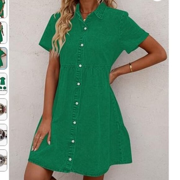 Dresses & Skirts - Green Denim Tiered Button-Up Babydoll Dress Women's Size Medium EUC